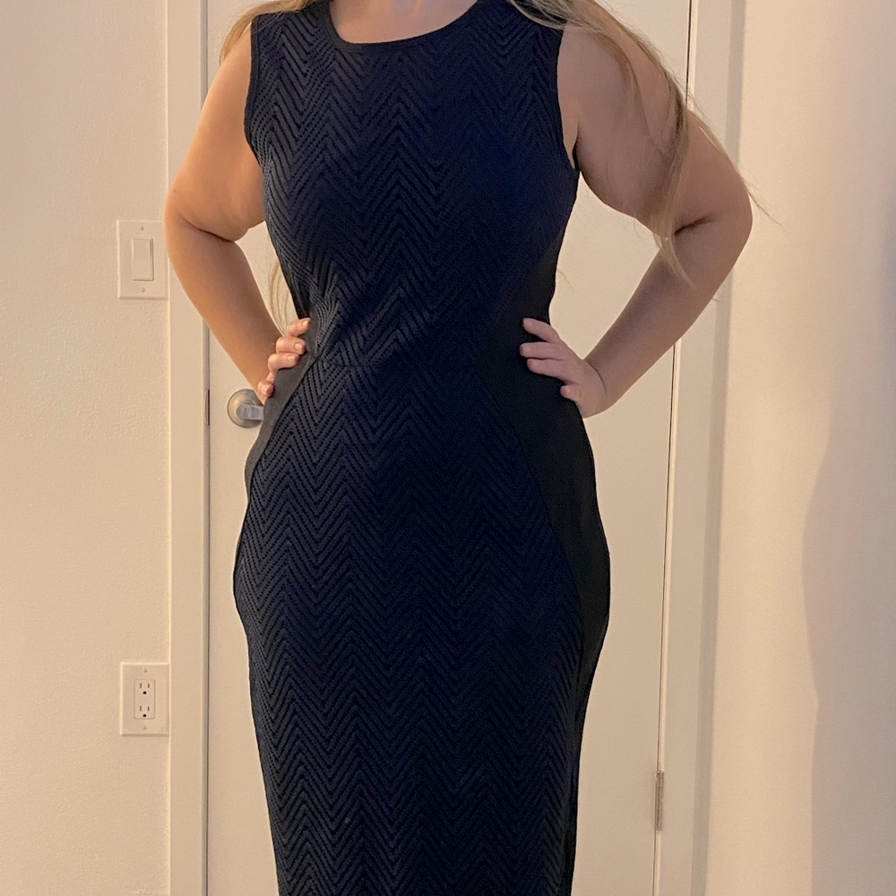 Anthropologie Navy and Black Stretch Midi